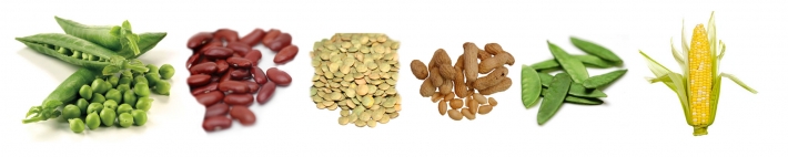 Erter, bønner, linser, peanøtter, sukkererter og mais