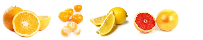 Appelsin, klementin (mandarin er en klementin med frø), sitron og grapefrukt