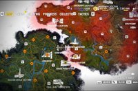 Sør og Nord Kyrat. Røde områder er fremdeles under kontroll av Pagan 