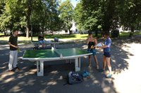 Bordtennis med bror, søster og tante