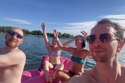 Vi leide en flamingo